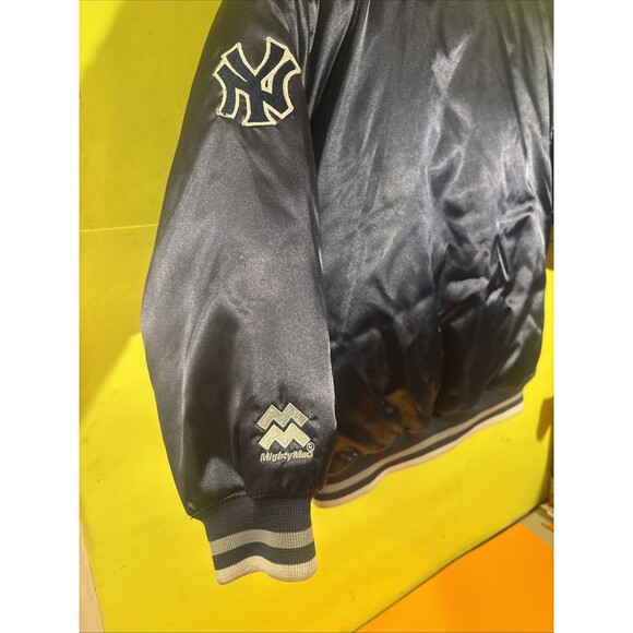 MLB New York NY Yankees Bomber Jacket Blue Satin Mighty Mac Sports S 8/10 Women? - Picture 8 of 8